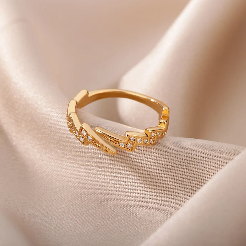 Lightning Rings For Women Stainless Steel Gold Plated Finger Ring 2023 Trend Zirconia Wedding Aesthetic Jewelry anillos mujer