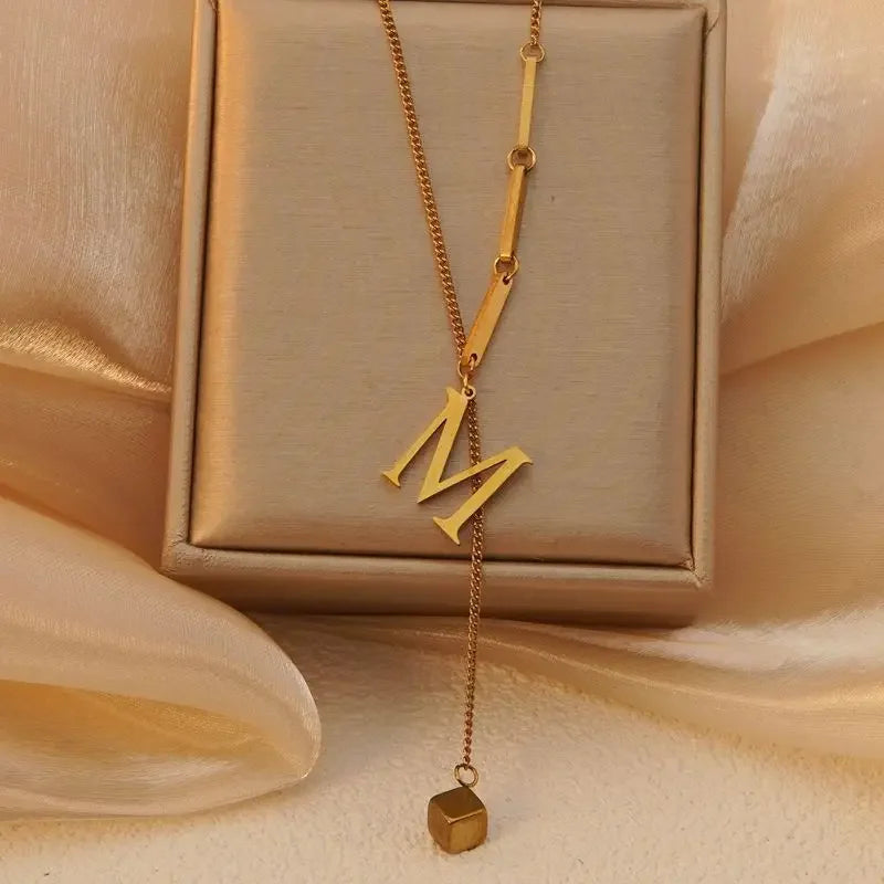 Stainless Steel Necklaces New Popular M Letter Pendants Tassel Zircon Fine Choker Chain Fashion Necklace for Women Jewelry Gift