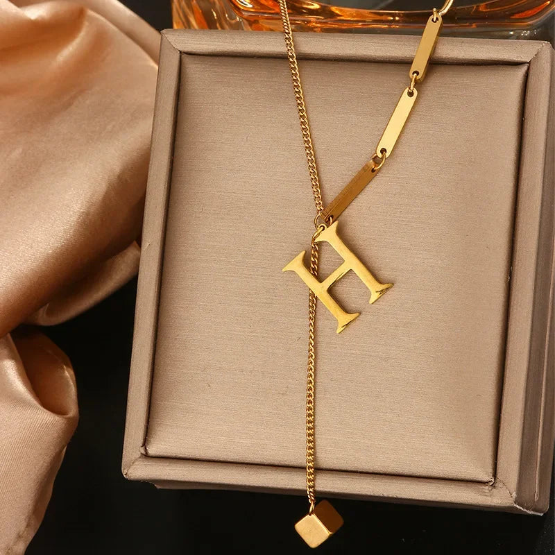Stainless Steel Necklaces New Popular M Letter Pendants Tassel Zircon Fine Choker Chain Fashion Necklace for Women Jewelry Gift