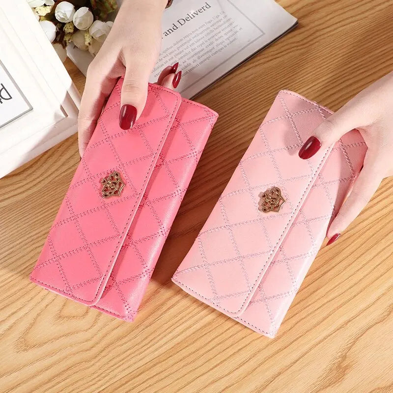 KISMIS Wallets for Women Cute Pink Pocket Womens Wallets Purses Plaid PU Leather Long Wallet Hasp Phone Bag Money Coin Pocket Ca